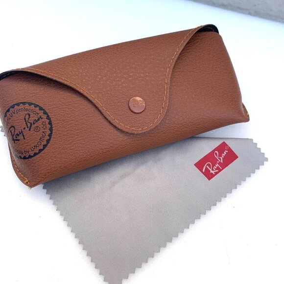 Ray Ban Brown Faux Leather Eyeglasses Sunglasses Case Soft Sided With Logo Cloth - Picture 1 of 4